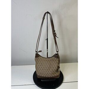 DOONEY & BOURKE Brown Tan Canvas Leather Trim Shoulder Bag Purse